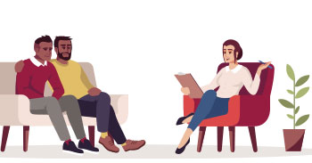 Illustration eines Elterncoachings mit mehreren Erwachsenen in Beratungssituation